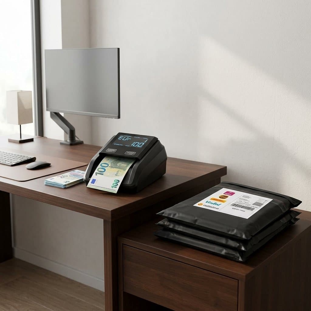 Bill detector and shipping bags in an office